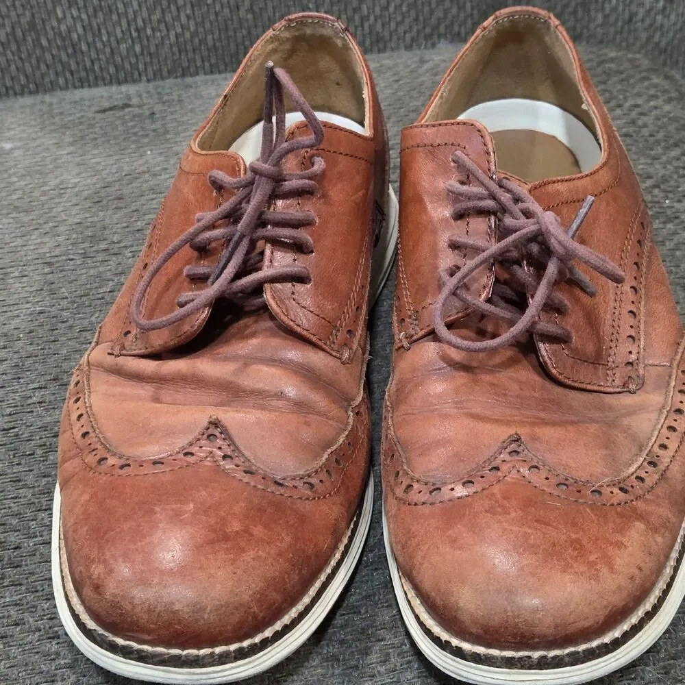 Cole Haan Original Grand Wingtip Mens 9 M Cognac Leather White Sole GUC C26471